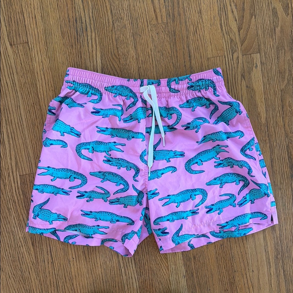 chubbies Pink Swim Trunks with Blue Alligator Print